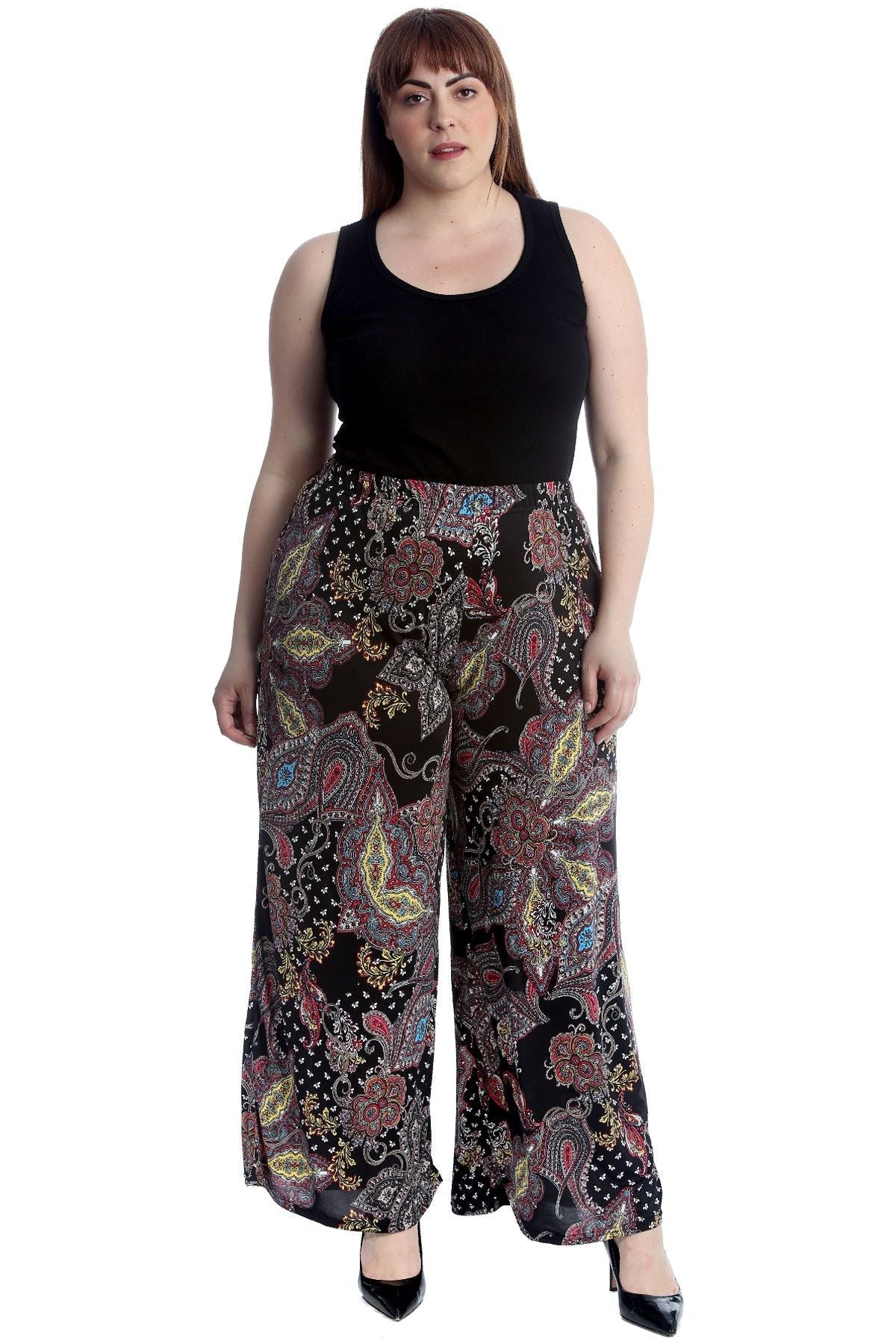 Plus Size Wine Paisley Print Wide Leg Palazzo Trouser Palazzo WearAll