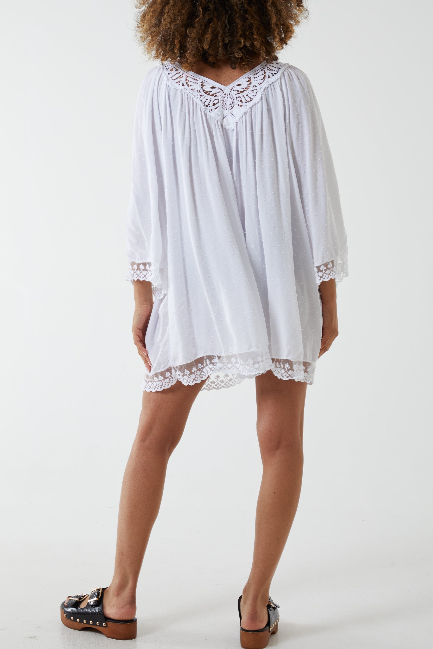 Lace Hem Broderie Collar Mini Dress DMF2 WearAll