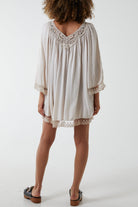 Lace Hem Broderie Collar Mini Dress DMF2 WearAll