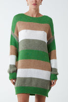 Horizontal Striped Knit Dress DMF2 WearAll Green One Size