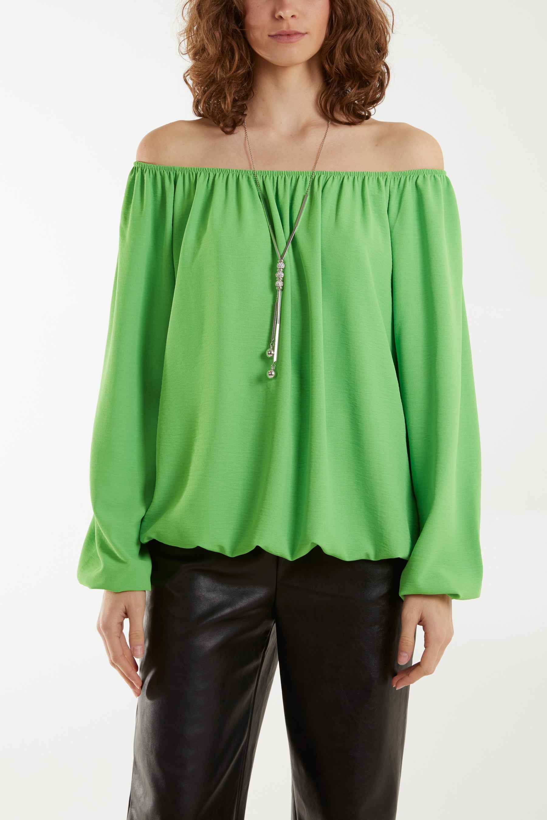 Off The Shoulder Necklace Top Tops WearAll Apple Green One Size