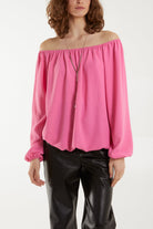 Off The Shoulder Necklace Top Tops WearAll Hot Pink One Size