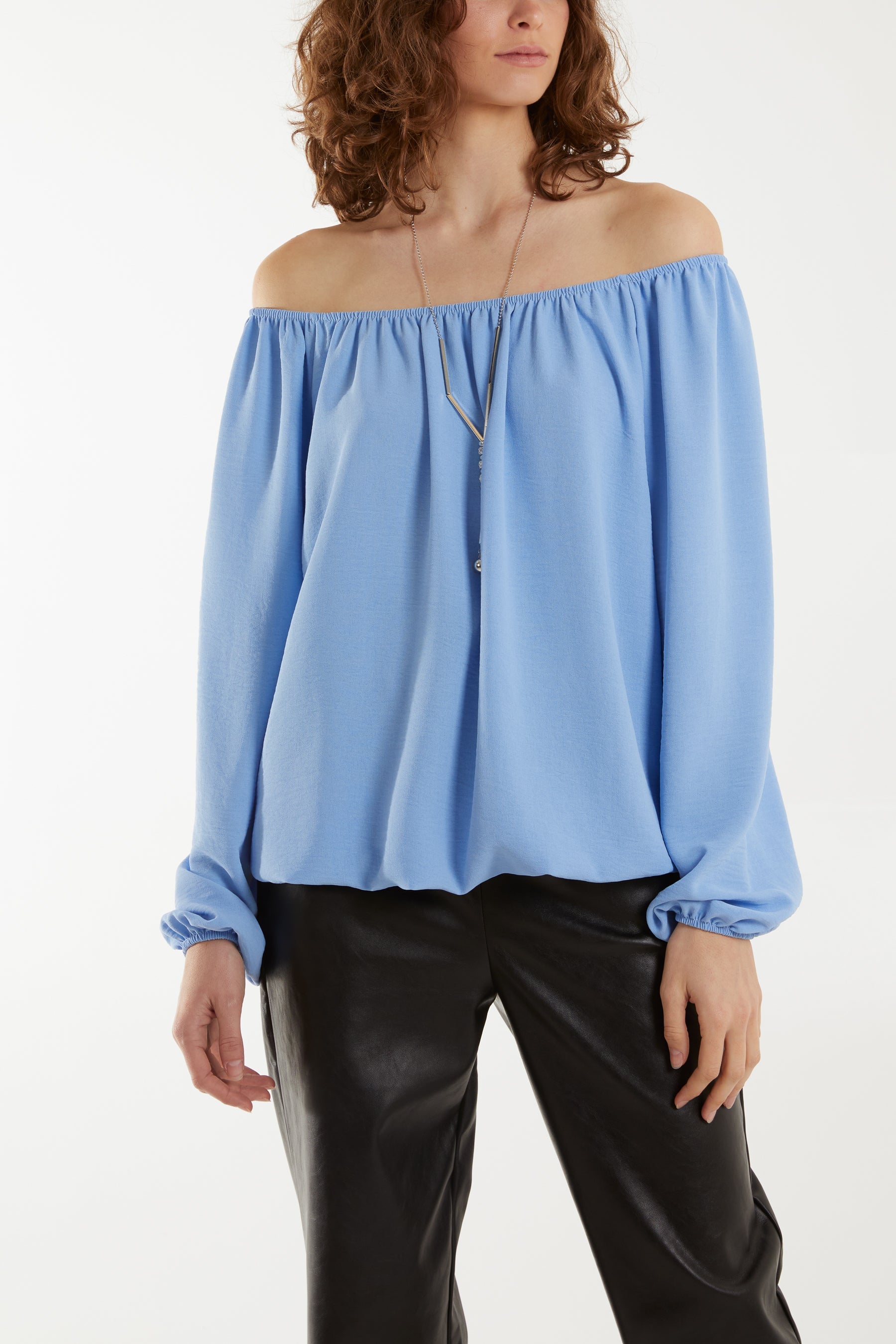 Off The Shoulder Necklace Top Tops WearAll Light Blue One Size