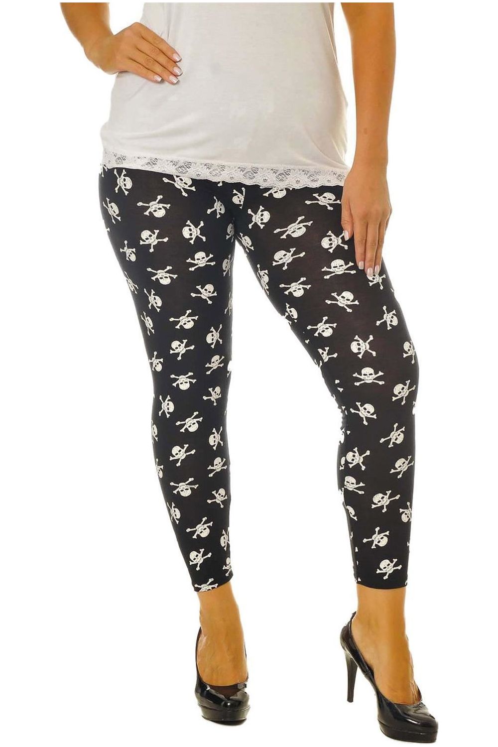 Plus Size Skull Bones Pirate Print Leggings Leggings WearAll Skull Bone 16-18