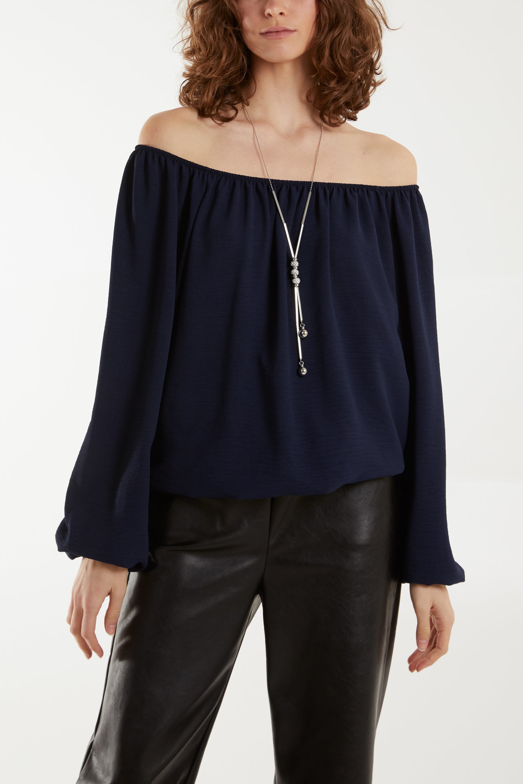 Off The Shoulder Necklace Top Tops WearAll Navy One Size