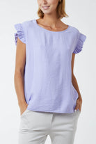 Linen Look Top Back Button TOPMF2 WearAll Lilac One Size