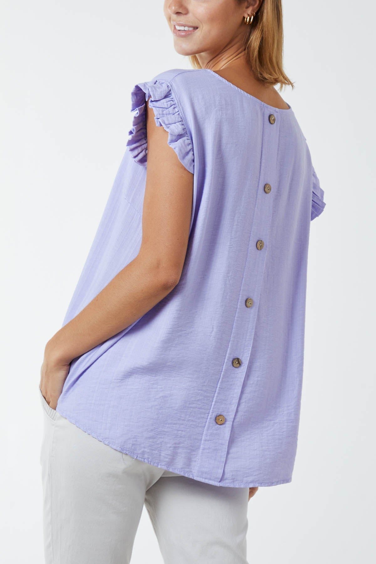 Linen Look Top Back Button TOPMF2 WearAll