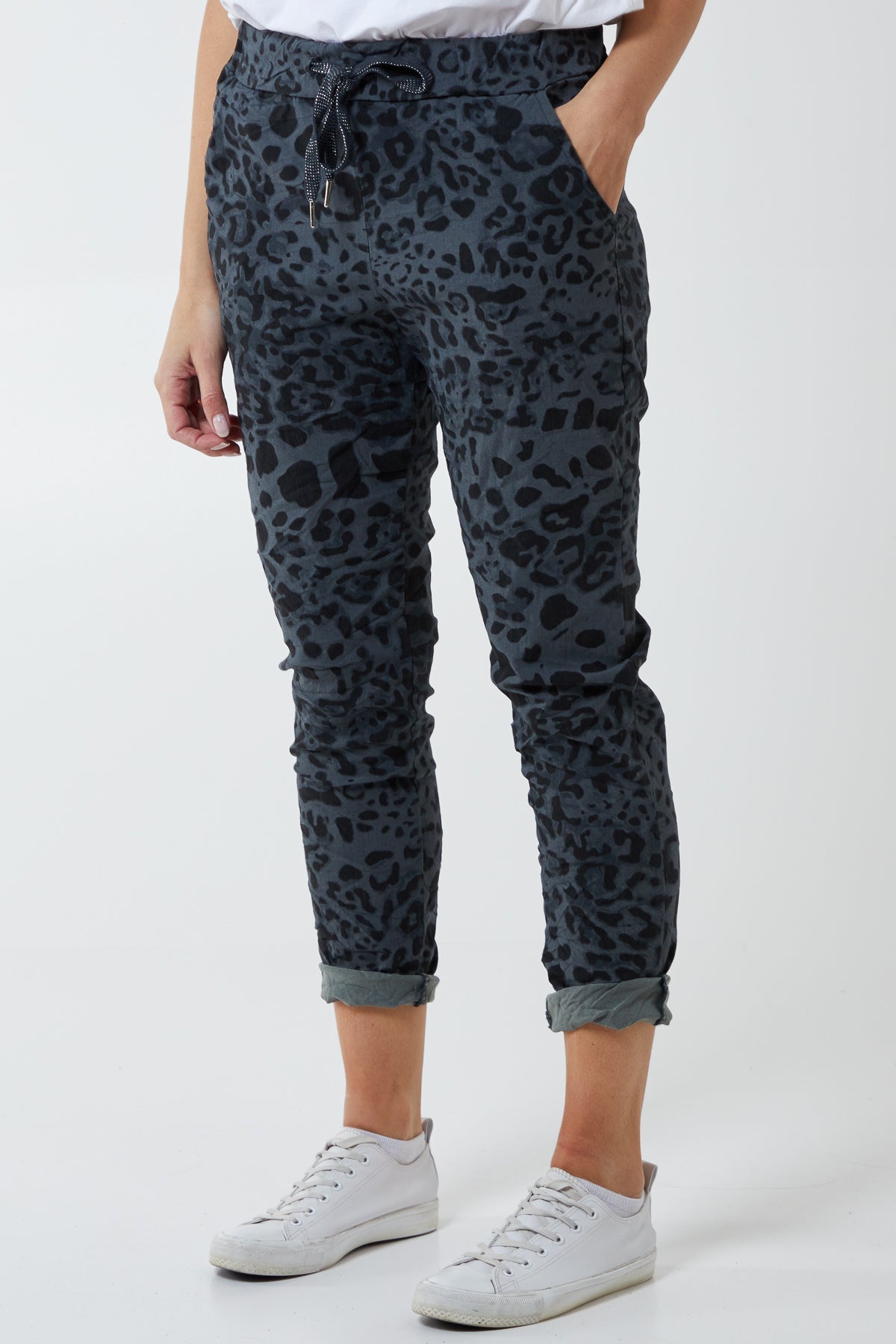 Magic Super Stretch Leopard Print Trousers LEG2 WearAll Charcoal One Size