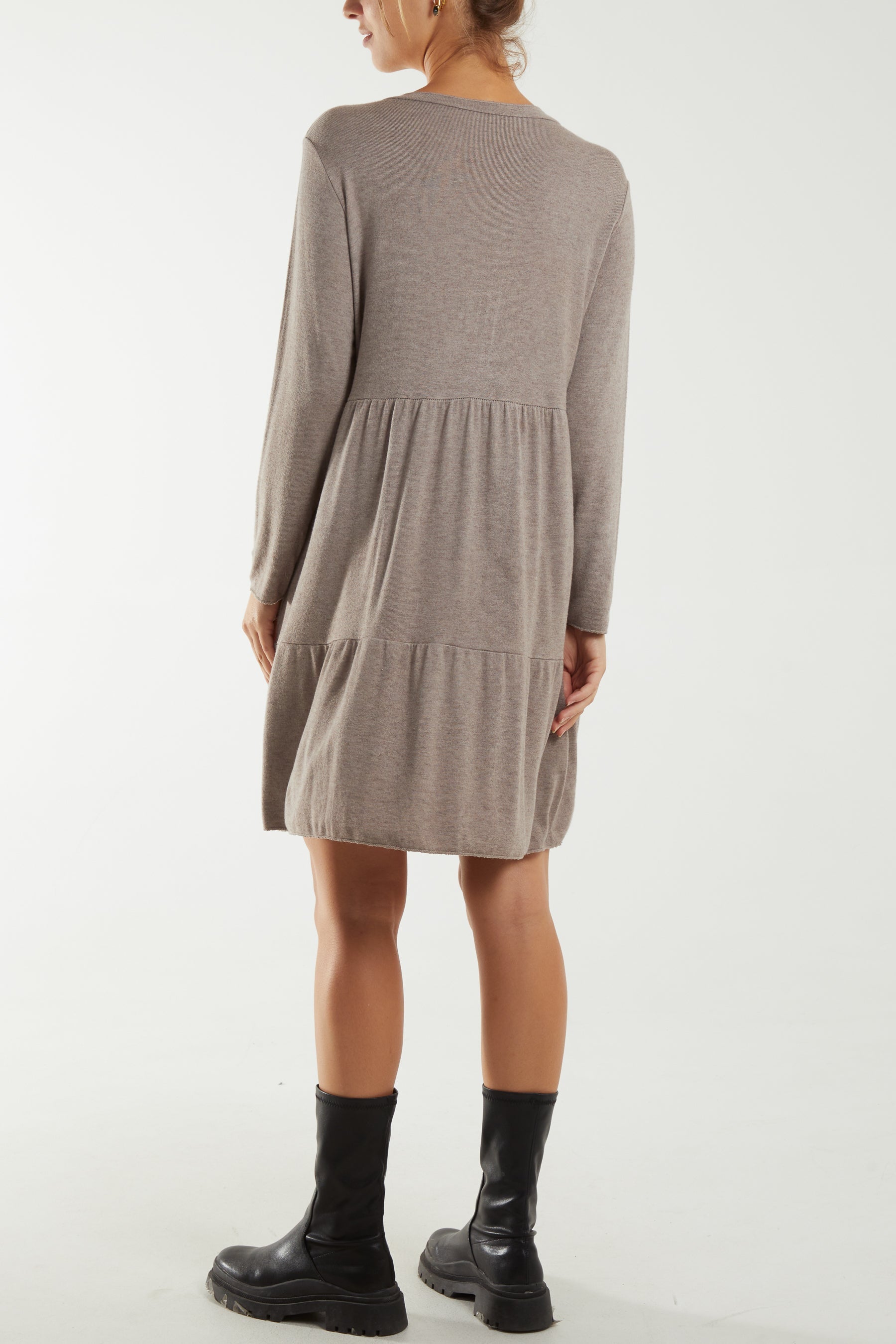 Knitted V-Neck Tiered Dress Dresses WearAll