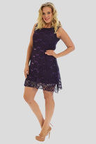 Sleeveless Lace Sequins Vest Dress Dress WearAll Purple 12-14