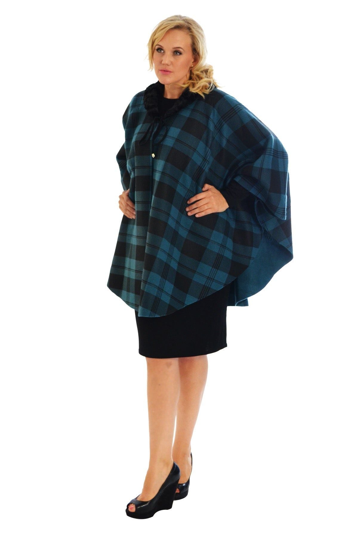 Faux Fur Collar Check Tartan Print Tops WearAll