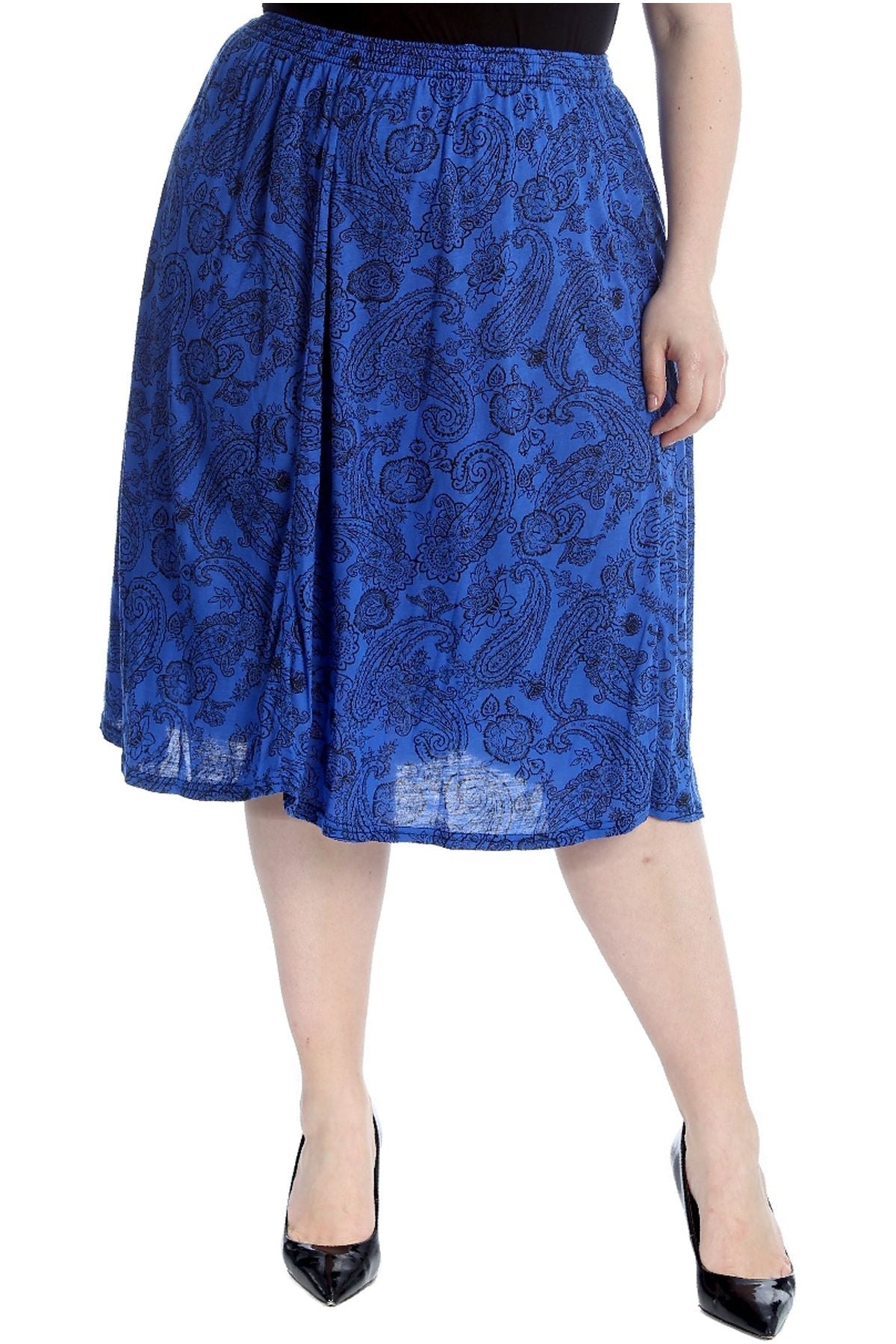 Plus Size Paisley Print Midi Skirt Skirt WearAll Paisley Royal 20-22