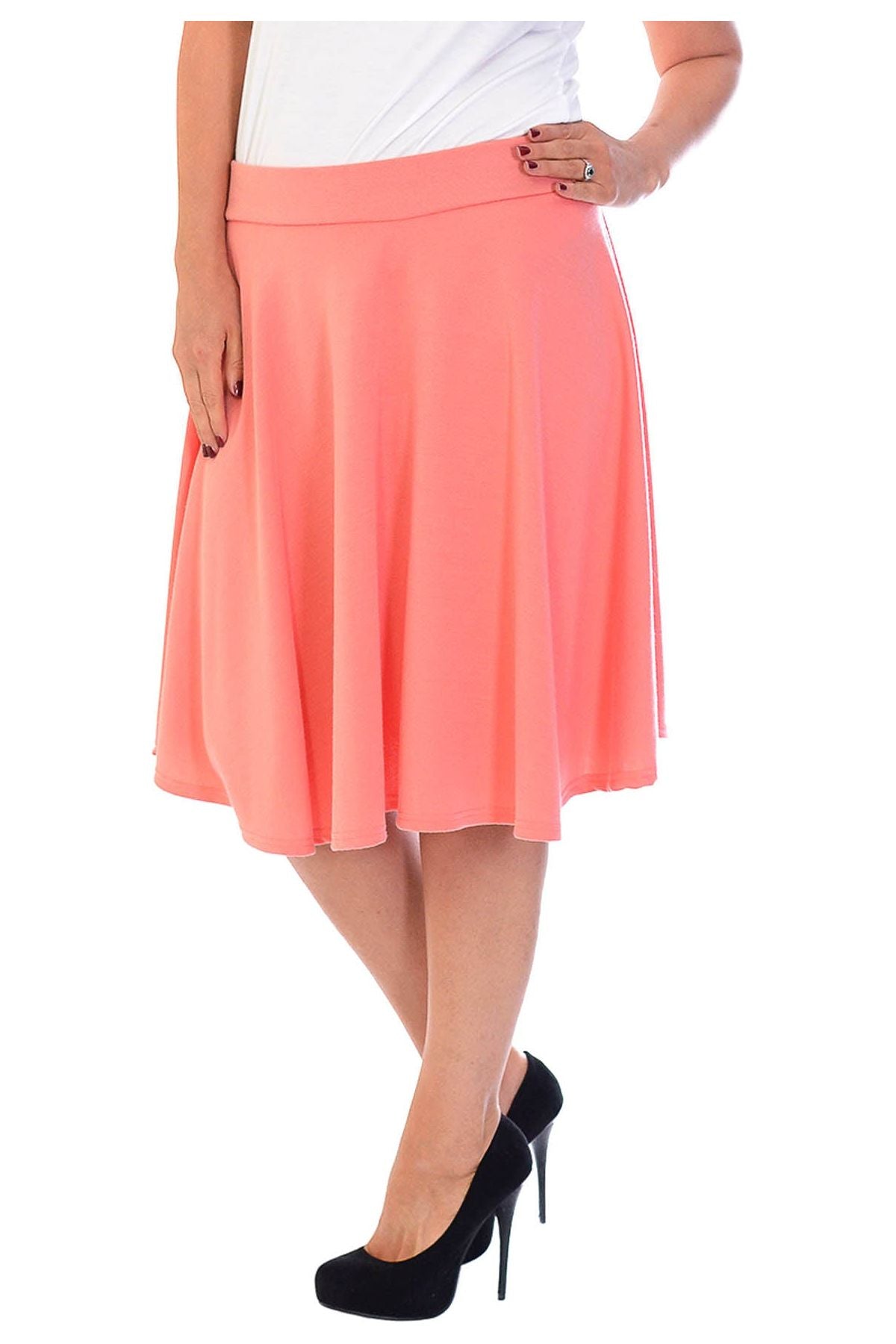 Flared Elastic Waist Skater Skirt Skirt WearAll Coral 14