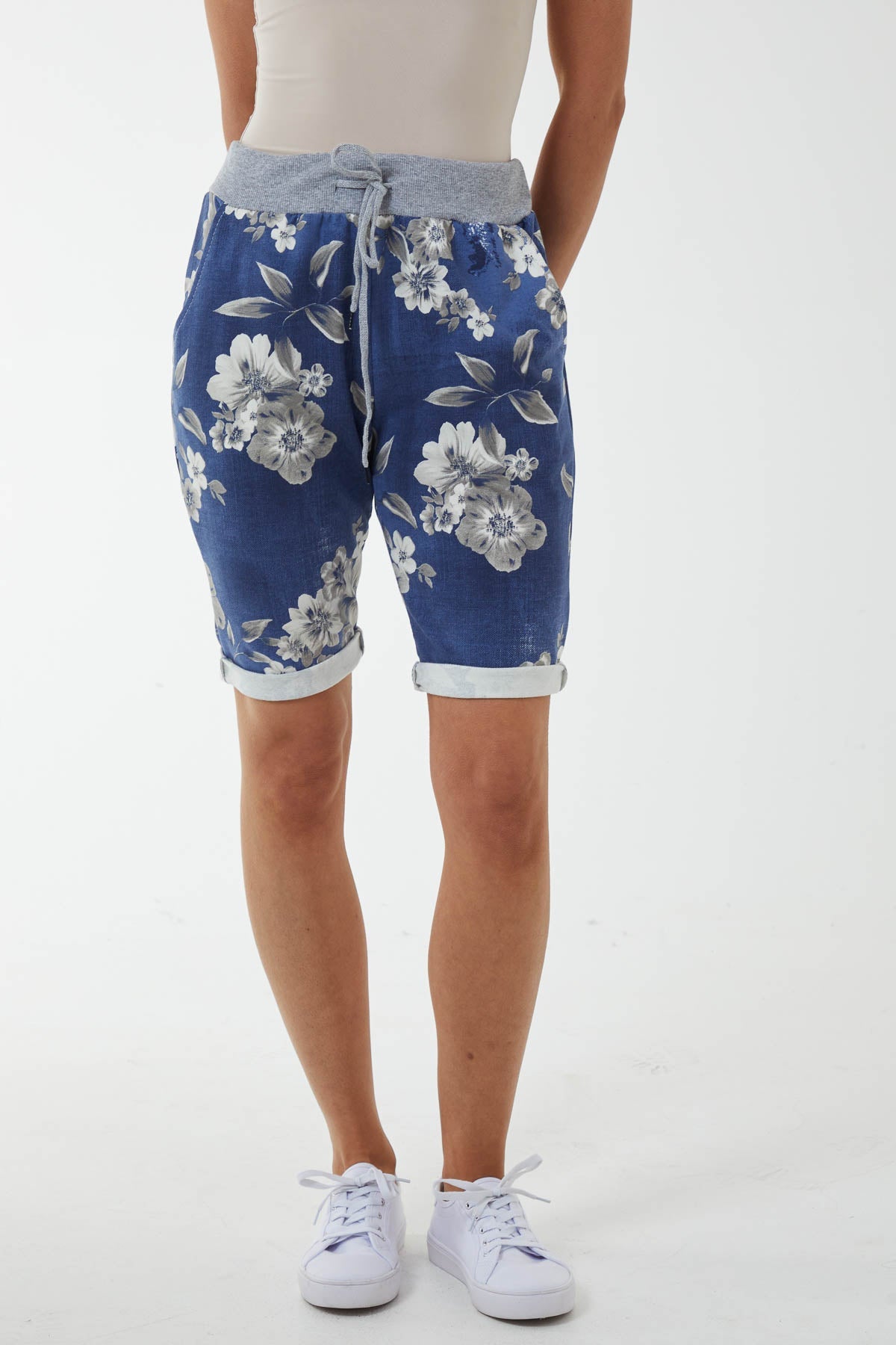 Orchid Flower Contrasted Waist Shorts Shorts WearAll Denim 12