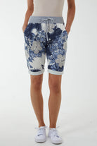 Contrasted Waist Floral Shorts Shorts WearAll Light Denim 8