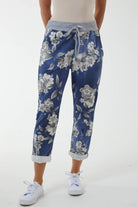 Contrast Waist Floral Trousers Trousers WearAll Denim One Size