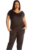 Plus Size Cowl Neck Pocket Belted Jumpsuit Jumpsuit WearAll Black 20