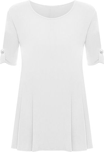 Scoop Neck Flared Ladies Plain Top Tops WearAll White 14