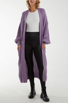 Chunky Knit Longline Cardigan Cardigans WearAll Lilac One Size