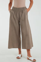 Linen Shirred Wide Leg Culottes Culottes WearAll Mocha One Size