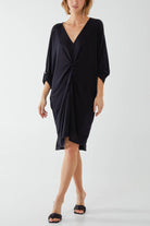 Glitter Lurex Twist Tie Knot Tunic Dress DMF2 WearAll Black One Size