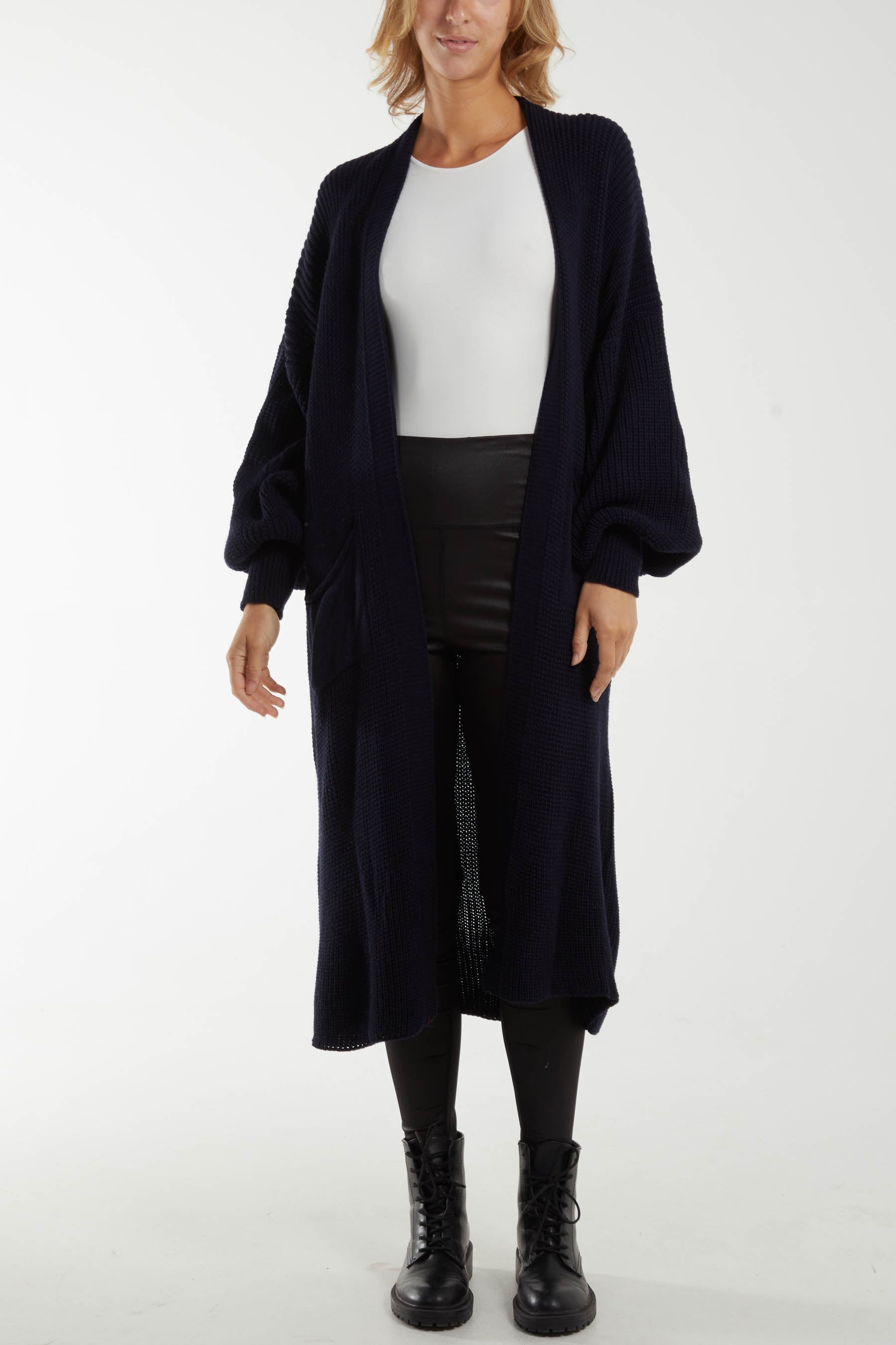 Chunky Knit Longline Cardigan Cardigans WearAll Navy One Size