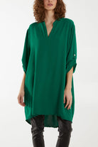 V-Neck Button Sleeve Long Top Tops WearAll Jade One Size