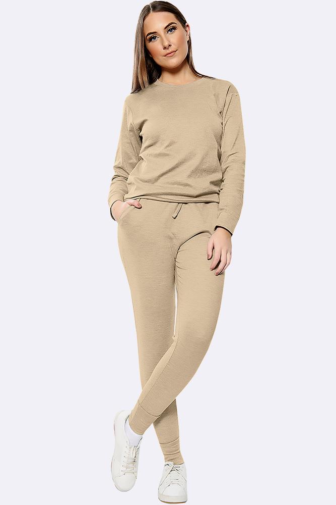 Long Sleeved Plain Lounge Wear Two Piece Loungewear WearAll Stone 8-10