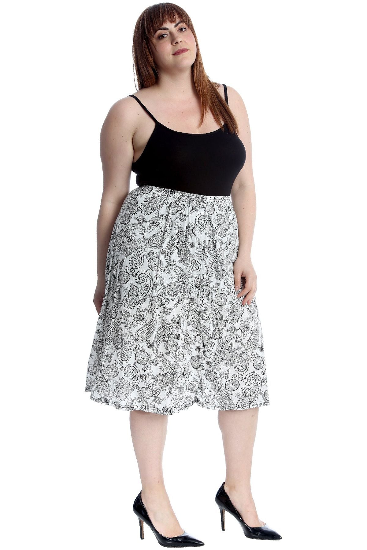 Plus Size Paisley Print Midi Skirt Skirt WearAll