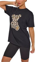 Leopard Teddy Graphic Oversized Baggy T-Shirt Top T-shirts WearAll