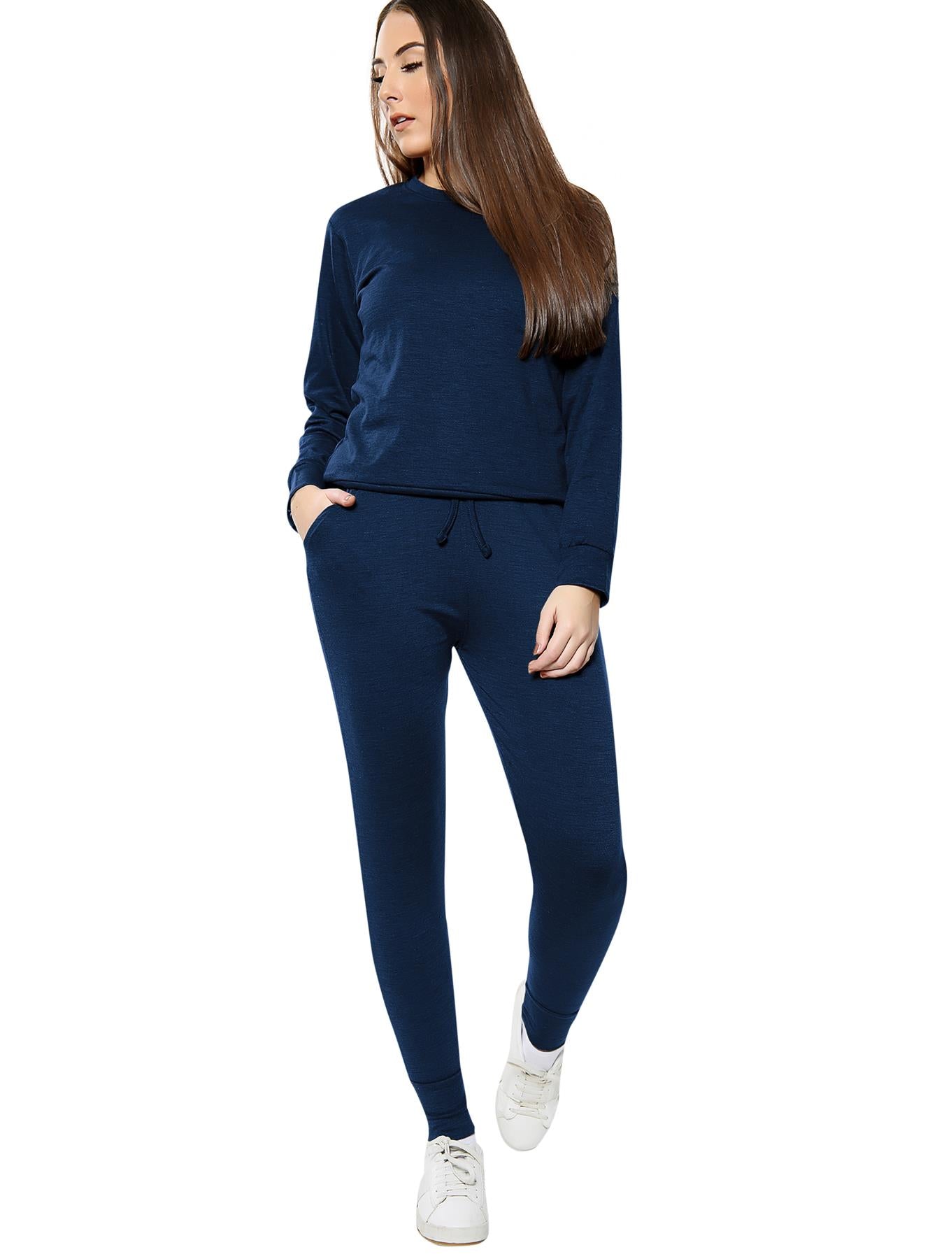 Long Sleeved Plain Lounge Wear Two Piece Loungewear WearAll Navy 8-10