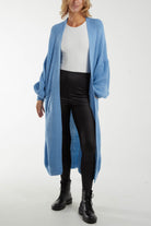 Chunky Knit Longline Cardigan Cardigans WearAll Light Blue One Size