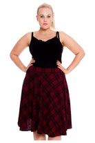 Tartan Flared Elastic Waist Skater Skirt Skirt WearAll Wine 14