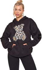 Bear Leopard Print Hoodie Sweatshirt Jumper WearAll Black 8-10