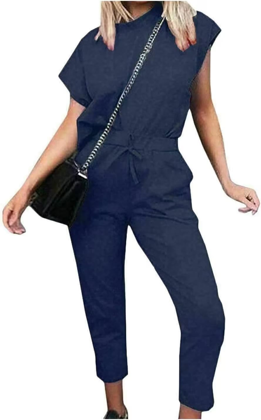 Boxy Short Sleeved Round Neck Two Piece Loungewear Tracksuit Loungewear WearAll Navy 8-10