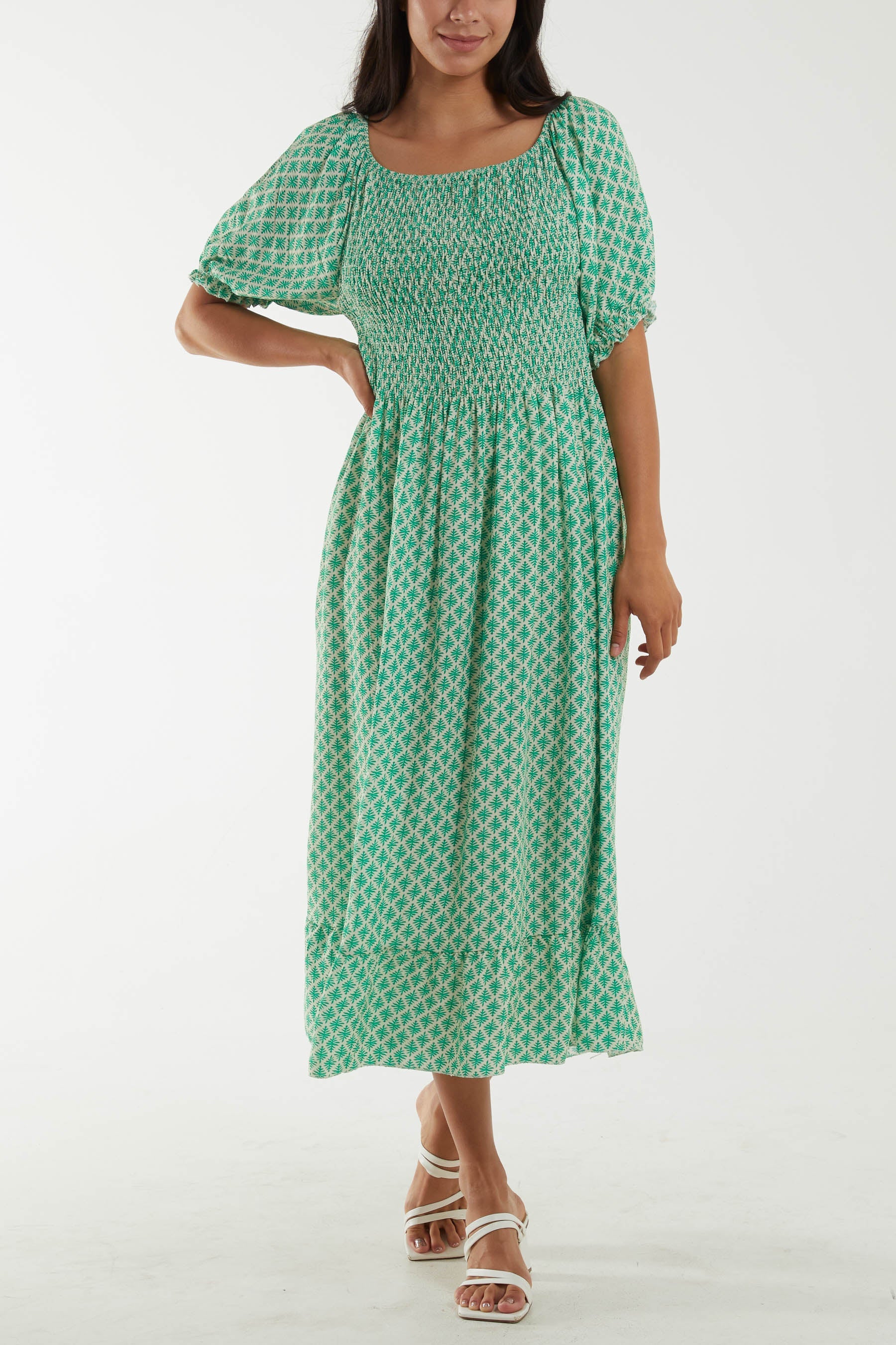 Dabu Print Midi Dress Dresses WearAll Jade One Size