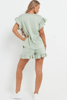 V Neck Frill Sleeved Shorts Lounge Set Co-Ord WearAll