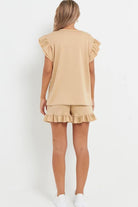 V Neck Frill Sleeved Shorts Lounge Set Co-Ord WearAll