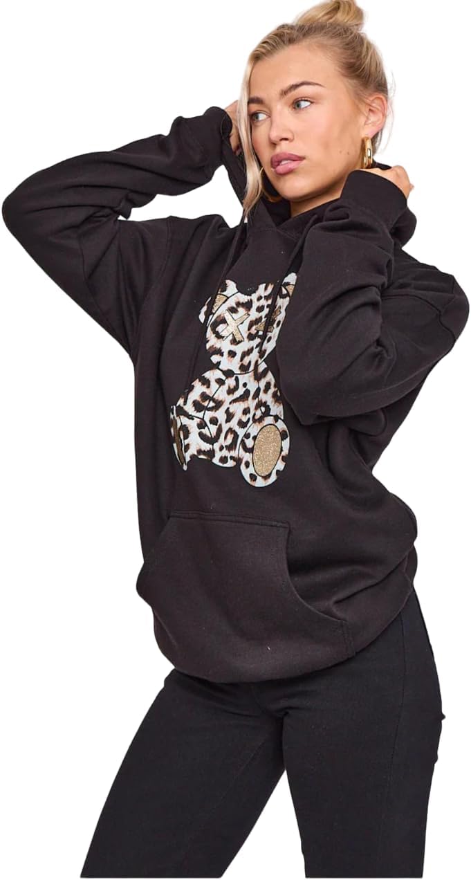 Bear Leopard Print Hoodie Sweatshirt Jumper WearAll