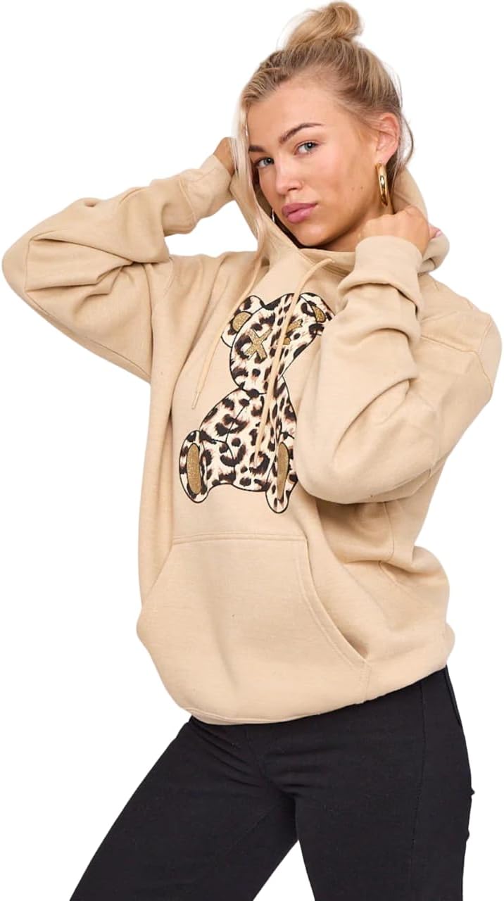 Bear Leopard Print Hoodie Sweatshirt Jumper WearAll