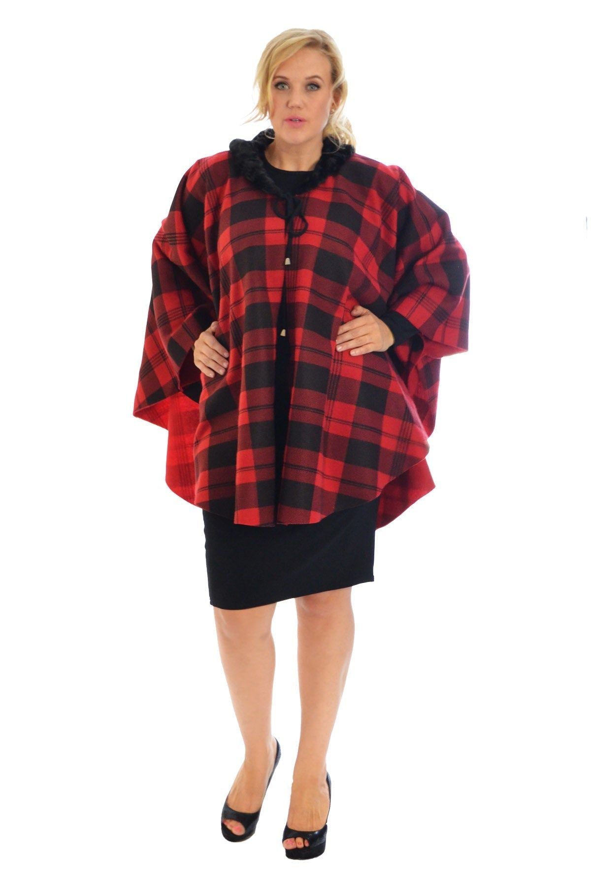 Faux Fur Collar Check Tartan Print Tops WearAll