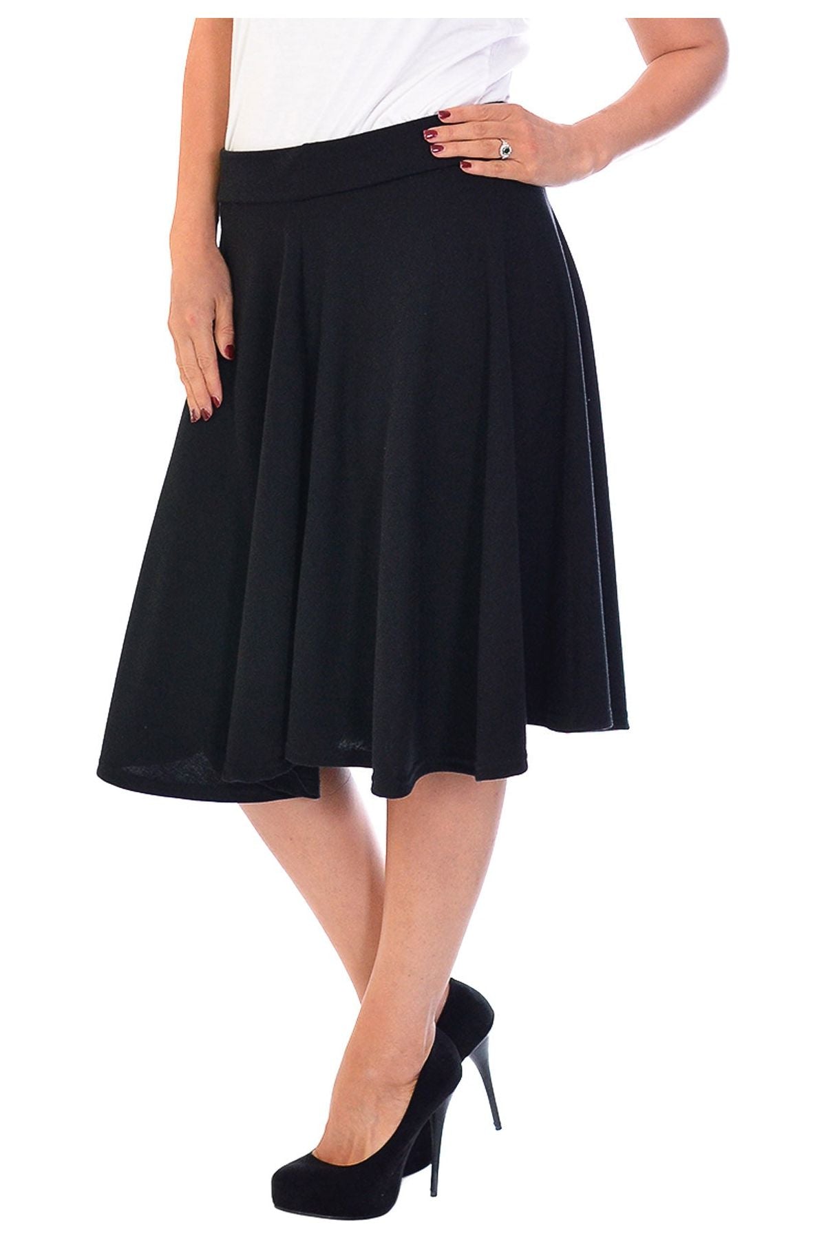 Flared Elastic Waist Skater Skirt Skirt WearAll Black 14