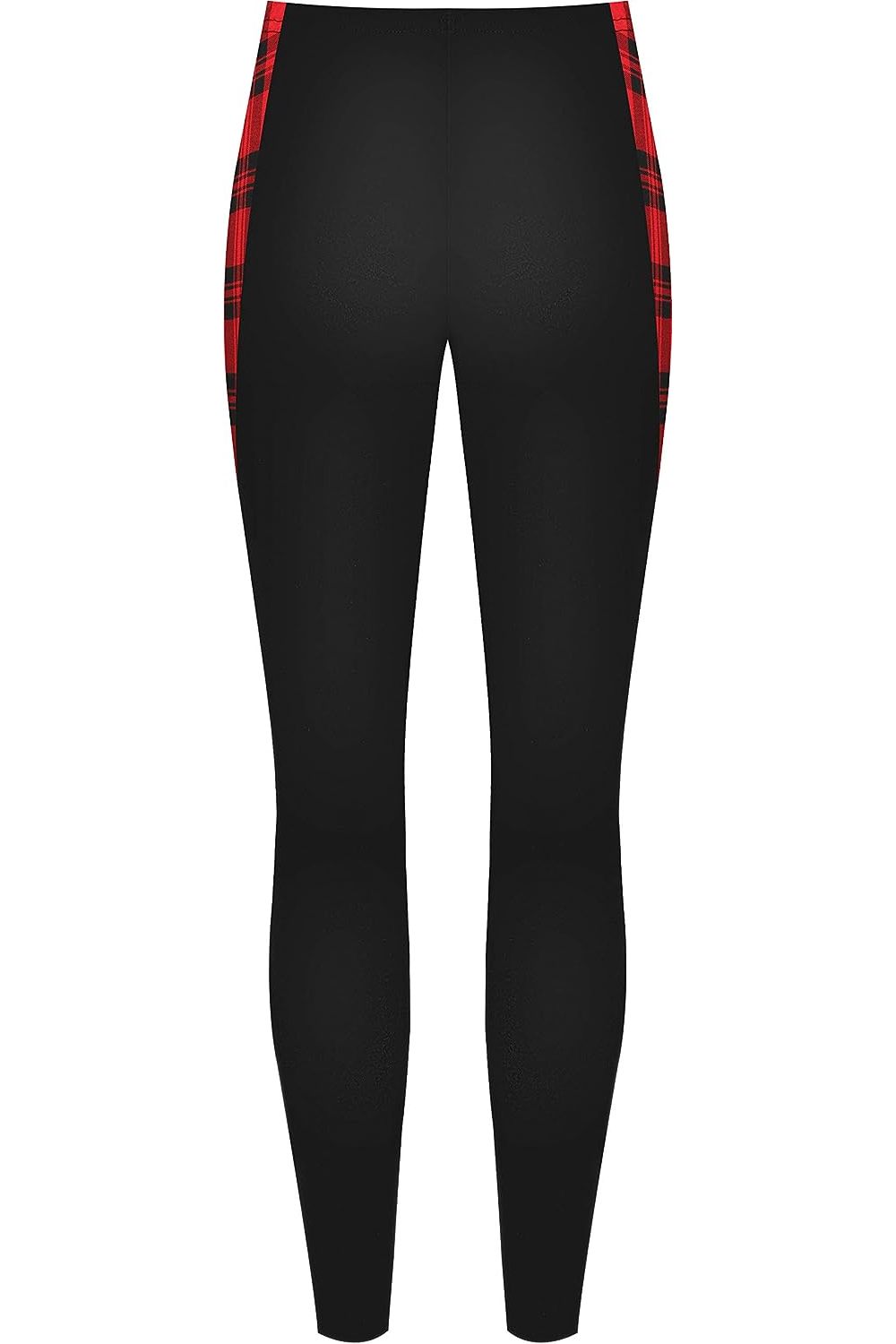 Red Tartan Print Side Stripe High Waist Leggings Leggings WearAll