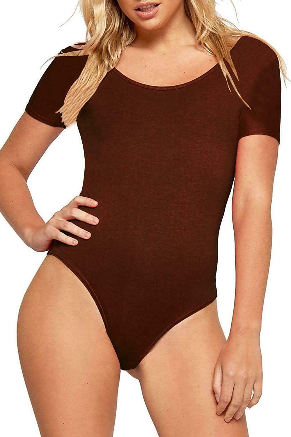 Plain Short Sleeve Bodysuit Bodysuit WearAll Brown 8-10