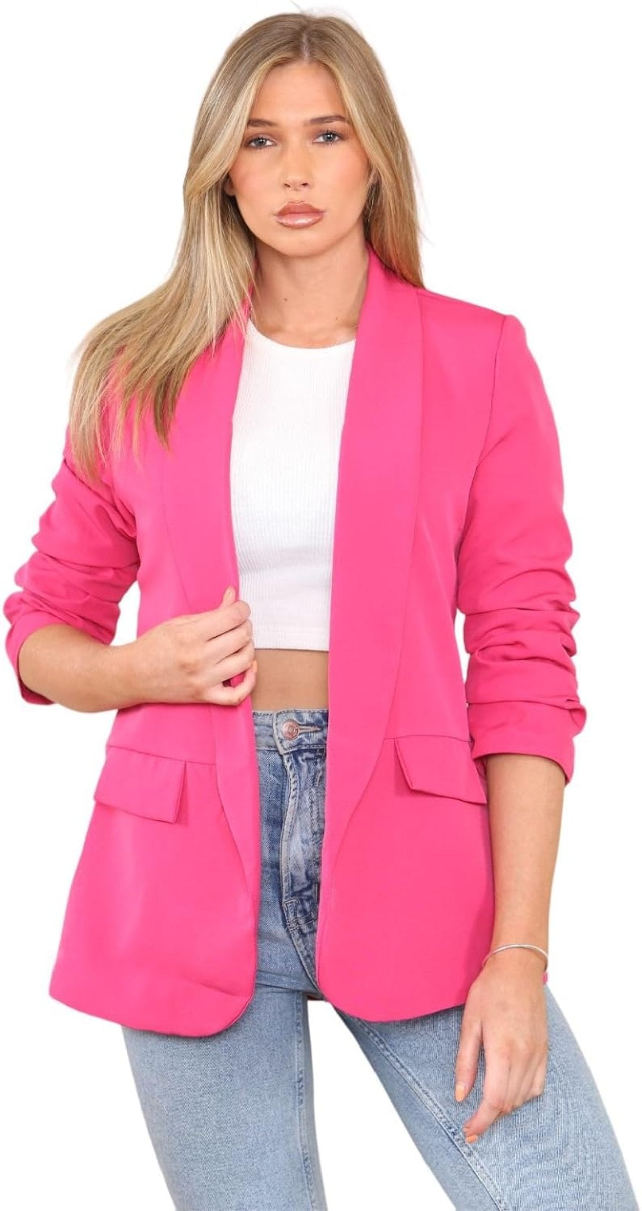 Plus Size Ruched Sleeve Blazer Jacket WearAll