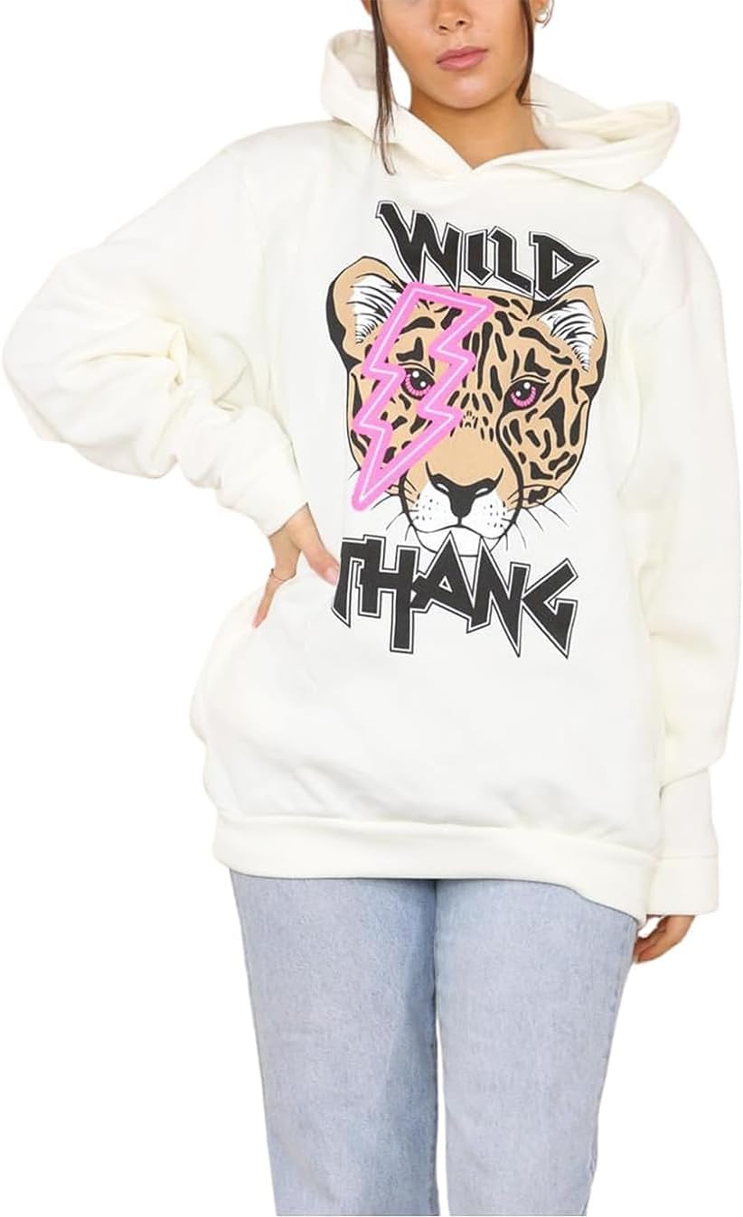 Wild Thang Tiger Print Hooded Sweatshirt Jumper Hoodies & Pullover WearAll Cream 8-10