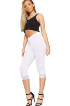 Lace Trim Cuffs Elasticated 3/4 Plain Leggings Leggings WearAll