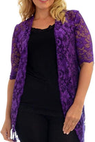 Floral Lace Open Long Cardigan Maxi Cardigan WearAll Purple 14