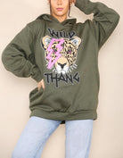 Wild Thang Tiger Print Hooded Sweatshirt Jumper Hoodies & Pullover WearAll khaki 8-10