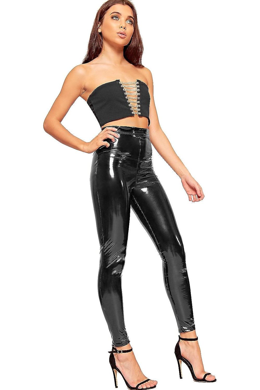 Full Length Wet Look Shiny Leggings Leggings WearAll